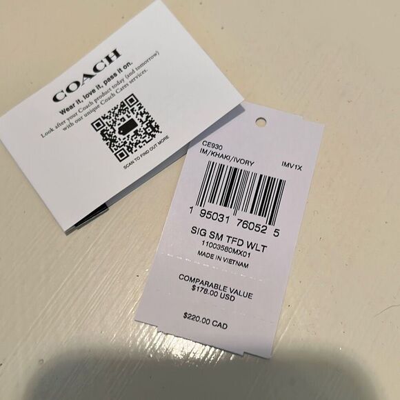 Coach Small Trifold Wallet Signature Logo Canvas Brown - Picture 9 of 9